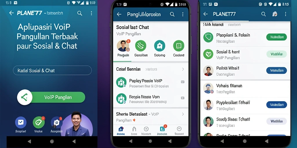 Antarmuka pengguna PLANET77 untuk panggilan VoIP.