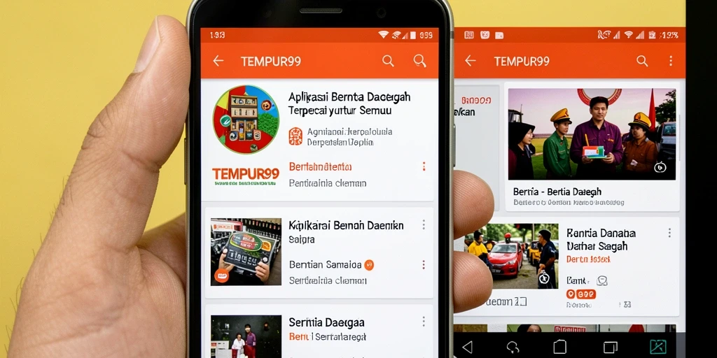Antarmuka pengguna aplikasi TEMPUR99 yang menampilkan berita daerah terkini.