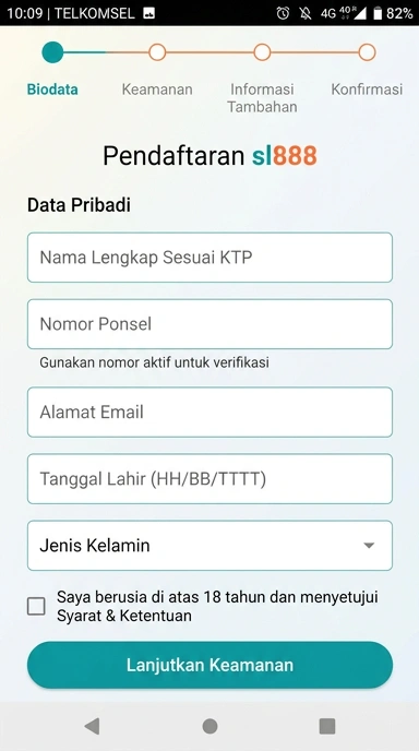 Tampilan halaman daftar sl888